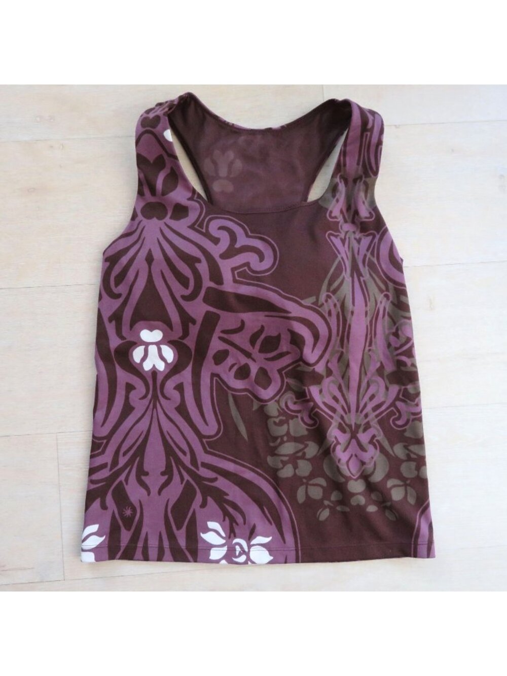 Athleta Womens Racerback Workout Tank Top Purple & Brown Floral Print Size 36C